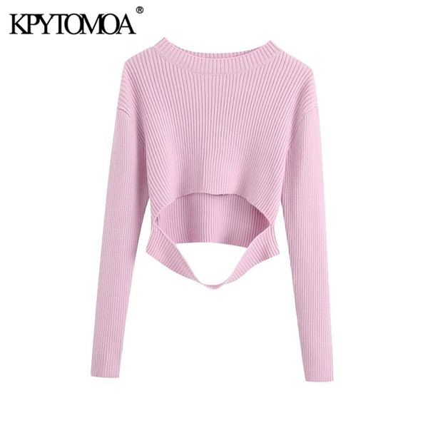 

women fashion hollow out cropped knitted sweater vintage o neck long sleeve female pullovers chic 210420, White;black