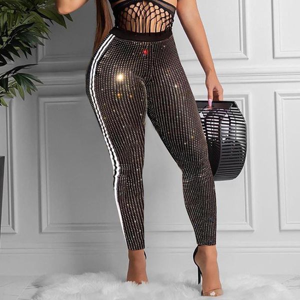 

women's pants & capris women pencil capri sequin design sparkly trousers striped slim bling skinny club party nightclub streetwear legg, Black;white