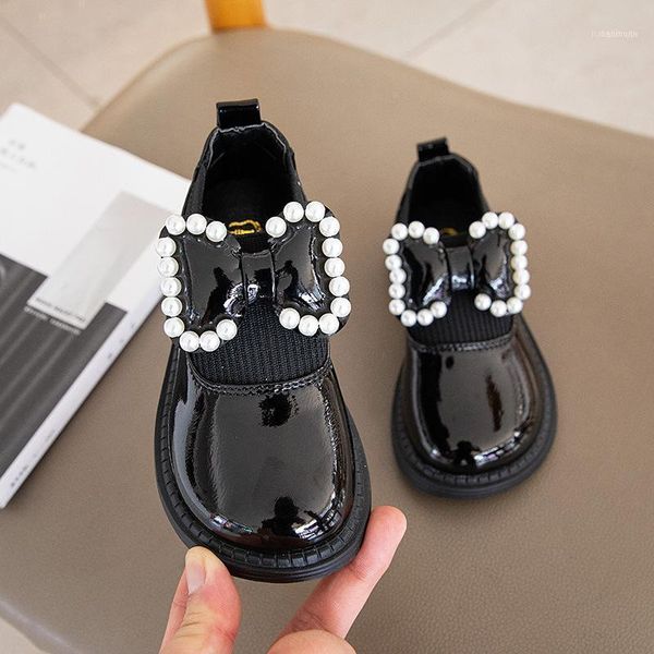 

flat shoes children pu leather dress pearl beading mary janes princess girls round-toe flats autumn spring party wedding dance1, Black;grey