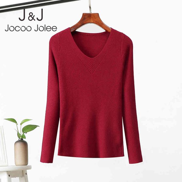 

jocoo jolee women casual v neck knitted sweater solid harajuku pullover elegant slim basic sweater korean jumpers sweetwear 210518, White;black