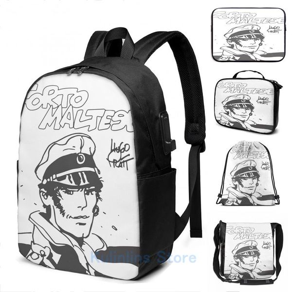 

backpack funny graphic print corto maltese usb charge men school bags women bag travel laptop