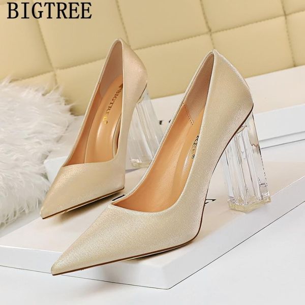

dress shoes transparent heels women 2021 pumps pointed toe wedding black high bigtree