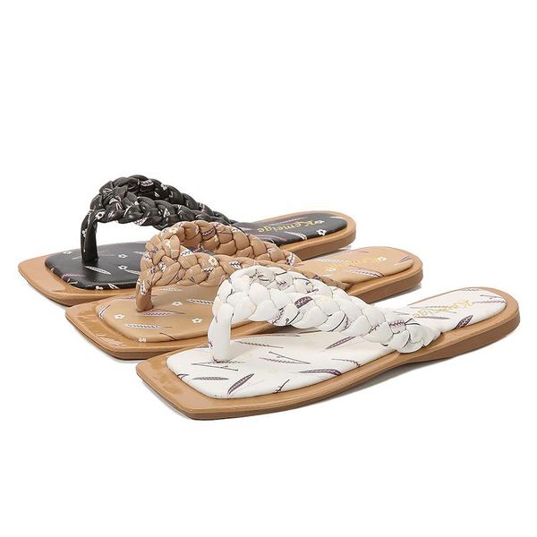 

slippers luxury designer quality 2021 lady summer slides plus size 41 casual flat shoes weave sandals women's flip flops, Black