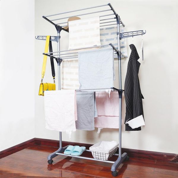 

hangers & racks 3 tiers adjustable rolling clothing garment clothes airer horse stainless laundry rack hanging drying folding han