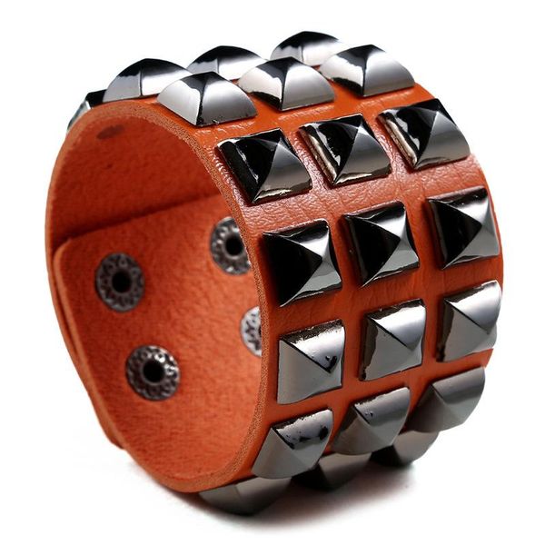 

bangle jessingshow vintage leather bracelet & men 46mm wide cuff male punk rock jewelry wristbands, Black