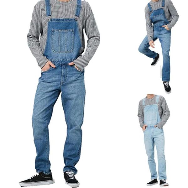 

men's pants mens jumpsuit jeans dungarees summer sleeveless romper casual denim for men overalls clothing, Black