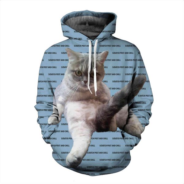 

leisure fashionlovers' mens animal cat 3d printed hooded drawstring sweater in autumn and winter 2021, Black