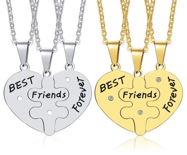 Set da 3 pezzi in acciaio inossidabile Collana con ciondolo Friends Forever Amicizia Cuore Puzzle CHARMS Argento, Oro