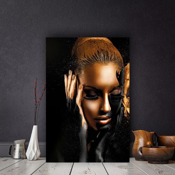 

diamond painting 5d portrait full square round drill diy embroidery black gold african woman mosaic wall art poster