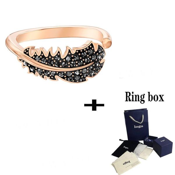 

cluster rings swa 2021 naughty ring fashion rose gold black feather lady crystal birthday gift for girlfriend, Golden;silver