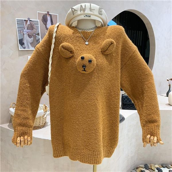 

women's sweaters clothing 2021 autumn pullover loose three-dimensional bear sweater crew neck trend, White;black