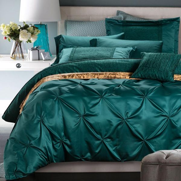 

bedding sets silk cotton luxury king  size solid color duvet cover bedsheet pillowcases 4/6pcs