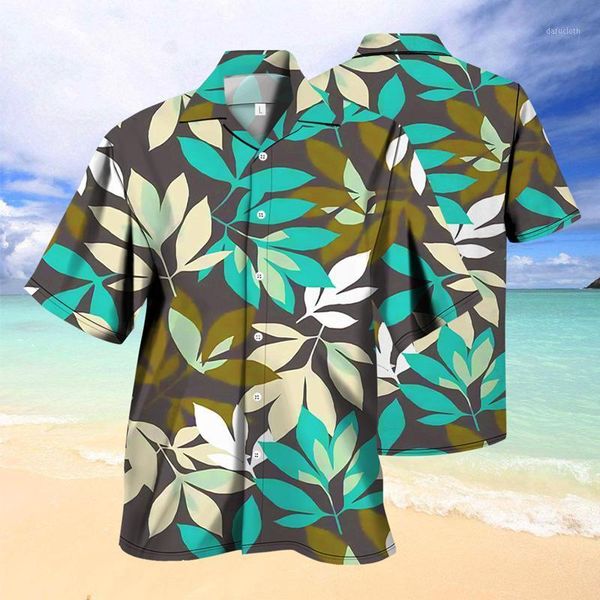 

men's casual shirts summer style tropical plant printing stand-up collar shirt loose large size single-breasted beach, White;black