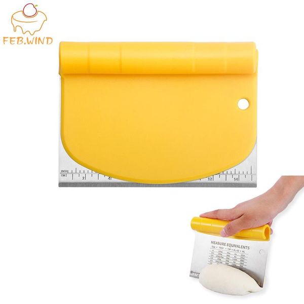 

baking & pastry tools 2 in 1 stainless steel bench scraper set dough with scale silicone bowl scrapers bread/pizza cutter 051
