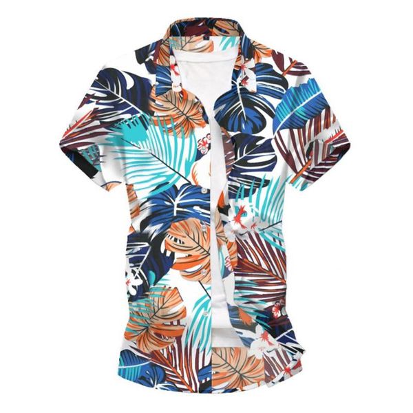 

men's casual shirts missky shirt for men summer beach hawaii flower leaf printing lapel short sleeve male, White;black