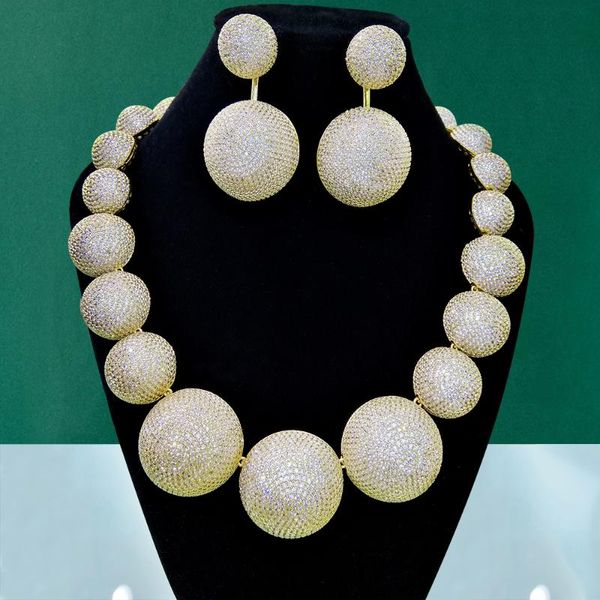 

earrings & necklace godki 2pc disco balls luxury nigerian dubai jewelry sets for women cubic zircon wedding bridal, Silver