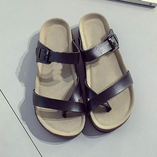 

slippers flip flops soft wood sole shoes beach 35-44 scuffs couple cork, Black