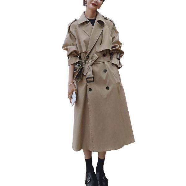 

women's trench coats 2021 autumn with belt clothes blue casaco feminino harajuku abrigo mujer long femme 1a04, Tan;black
