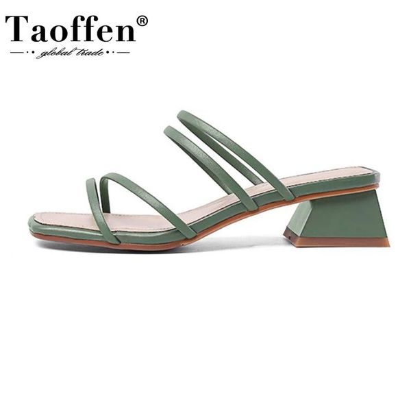 

taoffen fashion women sandals summer thick high heels shoes slip on casual square heel female footwear size 33-40, Black