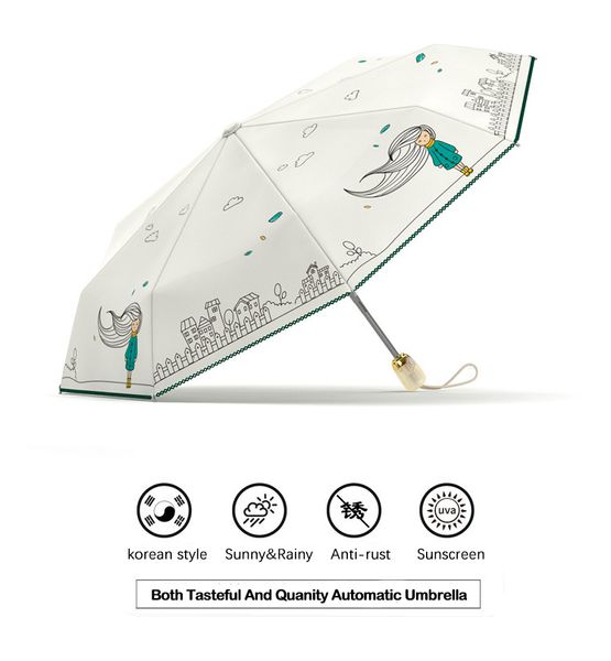 Automatic Pieghevole ombrelloni Piove Donne Forte 8K Impermeabile Anti UV Sun Ombrelloni Girls