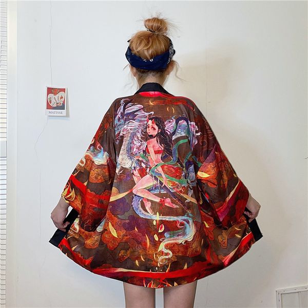 

new loose fashion harajuku kimono cardigan men japanese kimonos women summer blouse casual kimono cosplay haori 10481, Red
