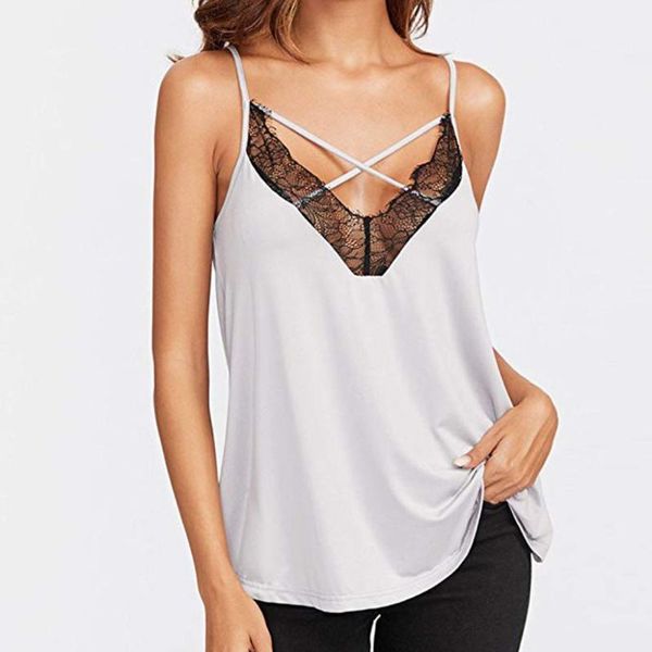 

women's tanks & camis summer lace patchwork sleeveless tank ladies casual solid vest cross straps fn60, White