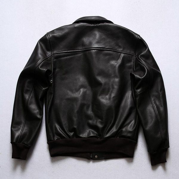 

men's leather & faux 2021 black military style a2 jacket men plus size 3xl genuine natural cowhide autumn slim fit short aviation coat