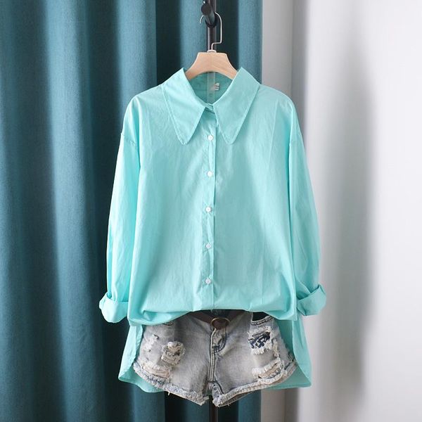 

women's blouses & shirts lamtrip brief solid color pure cotton long sleeve shirt blouse 2021 summer, White