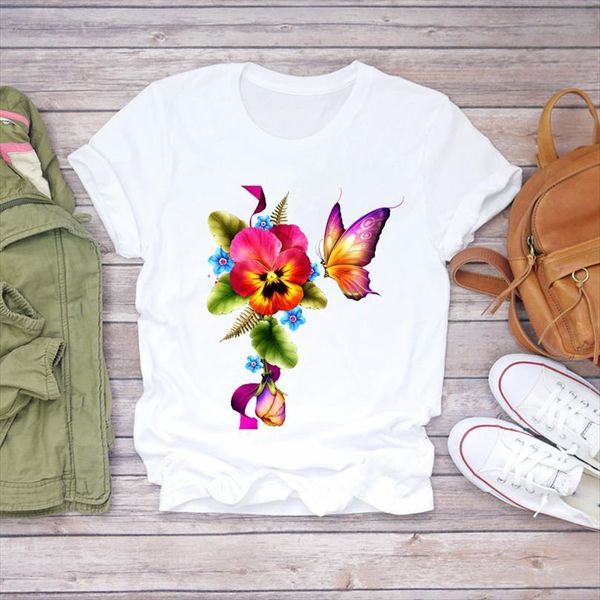 

men and women floral butterfly flower t shirts men and womens cartoon fashion 90s cute lady graphic shirt ladies female tee, White;black