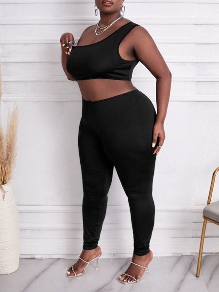 

sxy plus one shoulder cut out unitard jumpsuit h6m7#, Black