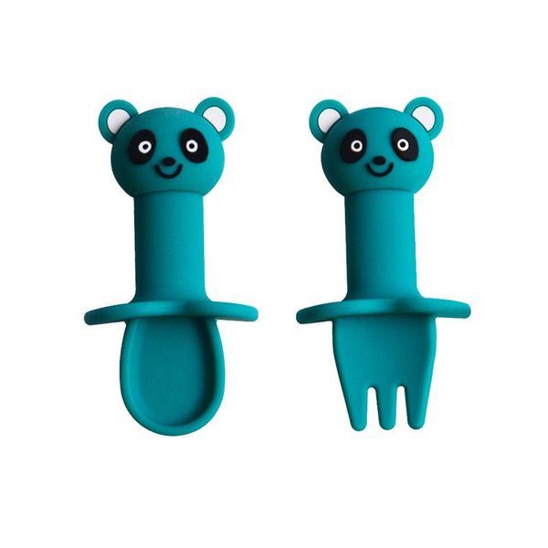 

cups, dishes & utensils cartoon animal silicone spoon fork set safe infant feeding soft heat-resistant detachable baby utensil children tabl