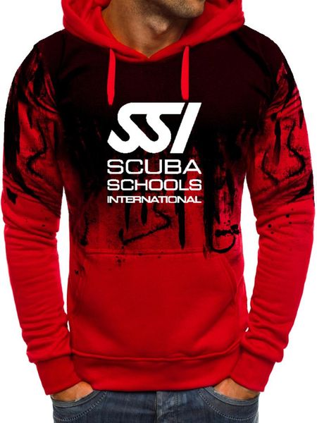 

men's hoodies & sweatshirts 2021 man hooded ssi scuba schools international logo printed gradient color warm men hedging hoodie leisure, Black