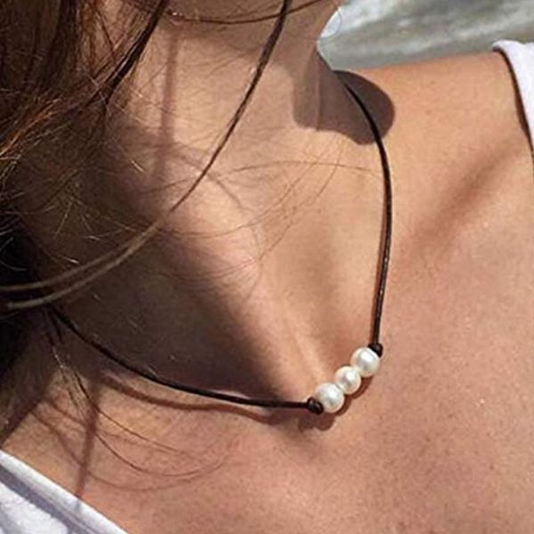

women choker necklace imitation pearl handmade fake leather rope chain for 2021 jewelry gift chokers, Golden;silver