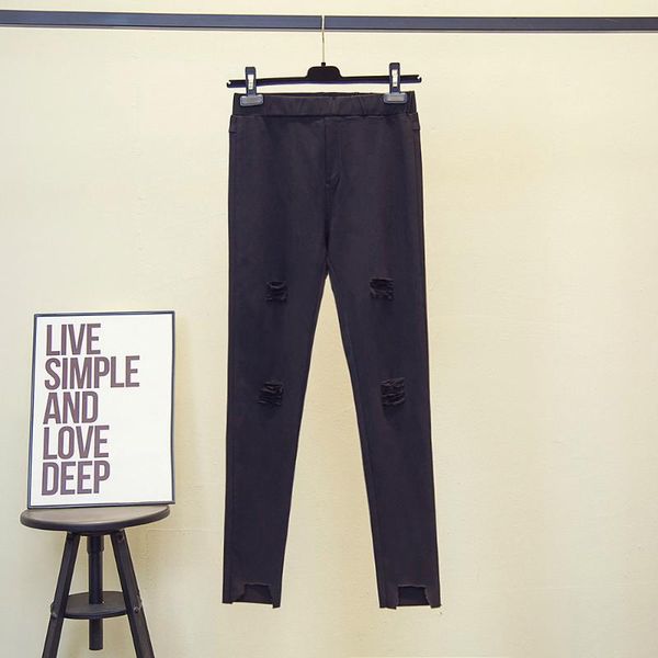 

women's jeans big yards dress 2021 fat sister female autumn covered meat show thin hole leggings tall waist stretch, Blue