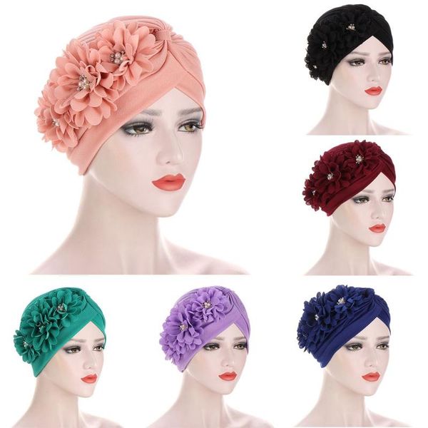 

beanie/skull caps ladies hair accessories turbante mujer elastic pearls headscarf bonnet turban women flowers ruffle, Blue;gray