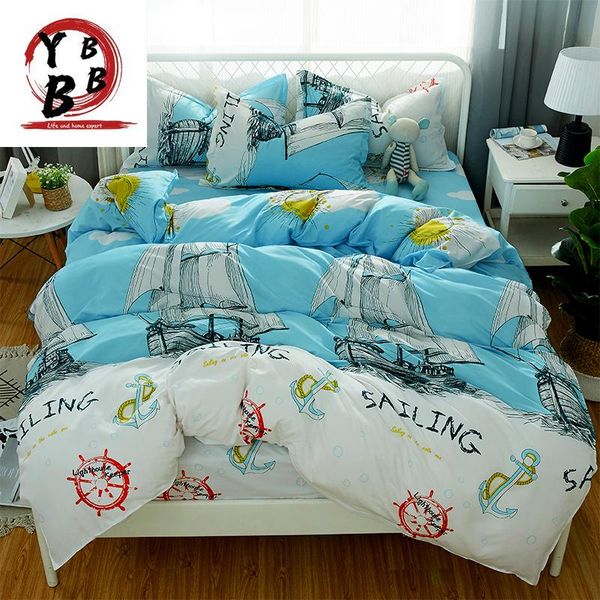 

bedding sets cartoon sailing boat blue white kid boy girl duvet cover quilt everything is going smoothly pillow cases