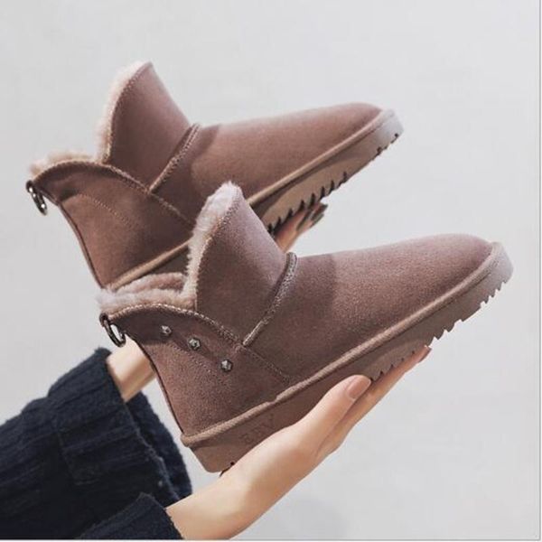

women's flat heeled cotton shoes winter fashionable snow boots medium tube plush thickened anti slip black cottonshoes
