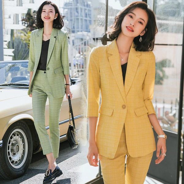 

women's suits & blazers two piece set fashion plaid blazer jacket women autumn casual long sleeve work office lady straight trousers fe, White;black