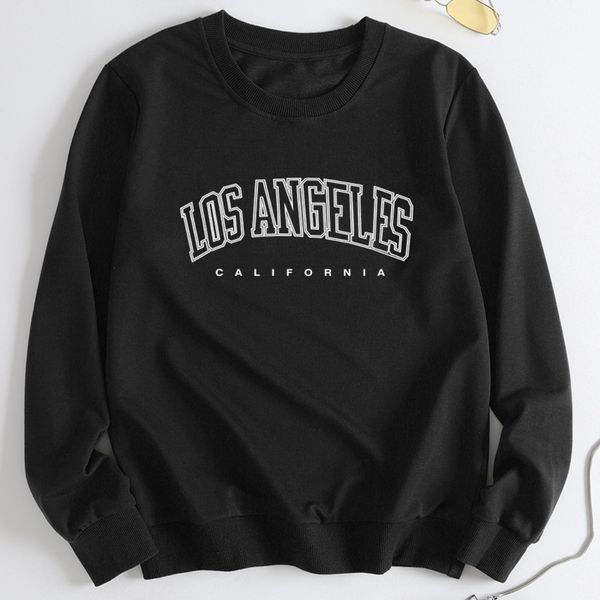 

los angeles california casual round neck long sleeve sweater women, Black