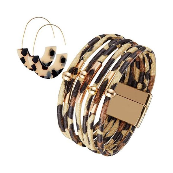 Ohrringe Halskette Leopard Armreif Ohrring Set für Frauen Lange Quaste Pferdehaar Anhänger Armband Schmuck