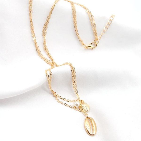 

pendant necklaces 78mm ladies plain shell alloy necklace body decorations korea trend golden hip hop layered seaside travel jewelry gifts, Silver