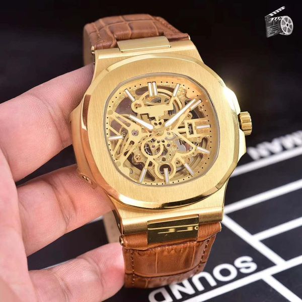 

men's automatic mechanical movement watch, comfortable cowhide strap, high-end sapphire scratch-proof glass, gold high-end star fashion, Slivery;brown