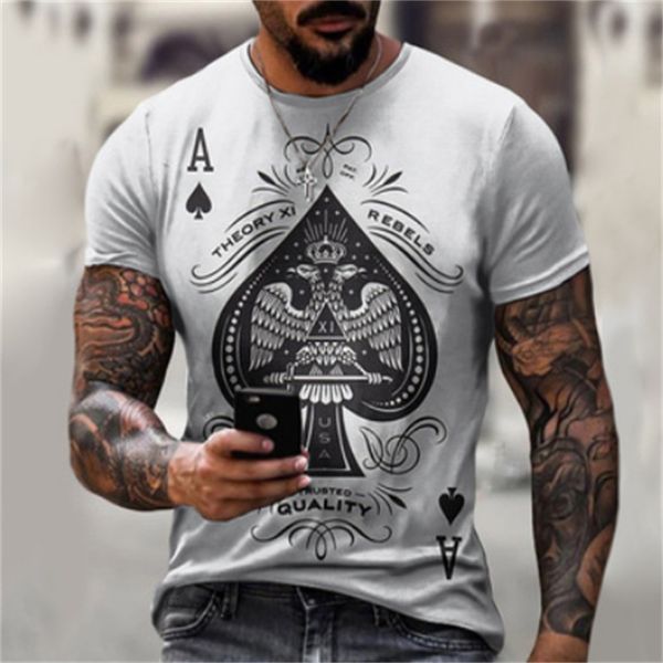 

summer fashion new t-shirt poker muscle men's seri printed men's street casual short sve t-shirttz3t, White;black