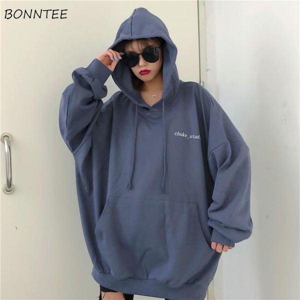 

women's hoodies & sweatshirts women hooded loose 2xl big pockets korean style harajuku streetwear all-match bf chic simple student pull, Black