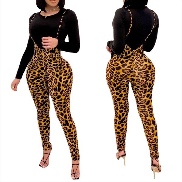

spring fall fashion leopard women rompers playsuit bodycon stretchy overalls pants trousers girls streetwear, Black;white