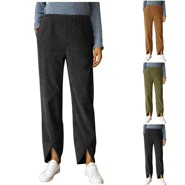 

women's pants & capris plush thick corduroy autumn and winter warm high waist hollow split harem straight trousers t6, Black;white