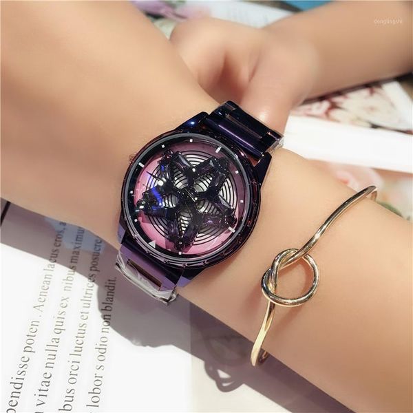 

wristwatches 2021 designs rotating dial quartz watch waterproof fashion hollow zircon flower steel strap for women jewelry, Slivery;brown