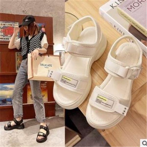 

summer sandals 6cm wedge heels sneakers women beach flip flop high platform casual breathable walking slippers dress shoes, Black