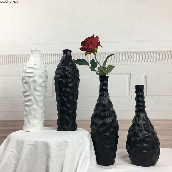 

modern ceramic black white vase ripple matte flower arrangement living room counterhydroponic wedding decoration vases