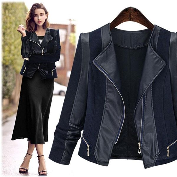 

women's leather & faux autumn and winter fashion warm coat with long sleeves thin black jacket plus size clothing  -5xl